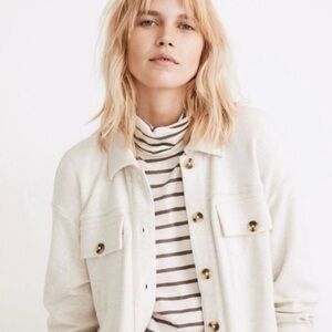 Madewell Sherpa Walton Shirt Jacket M Light Cream Long Sleeve Button Casual Warm